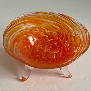 Art Hand Blown Glass Orange Swirl Bowl